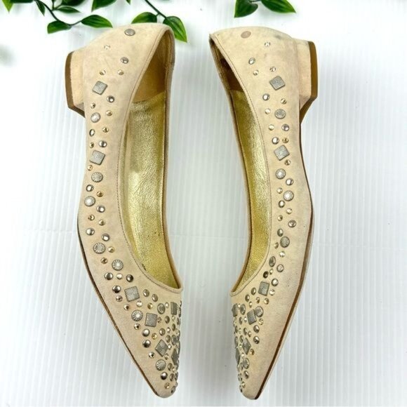 EMY MACK ivory studded suede ballet flats pointed toe 7.5 - Picture 5 of 12